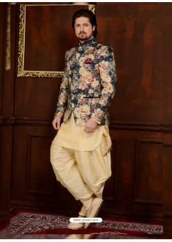 Outstanding Beige Banarasi Silk Embroidered Kurta Pajama