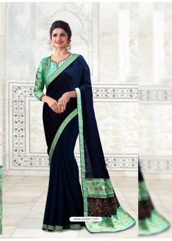 Navy Blue Banglori Silk Designer With Embroidery Work Saree