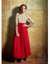 Cream And Red Color Georgette Gown