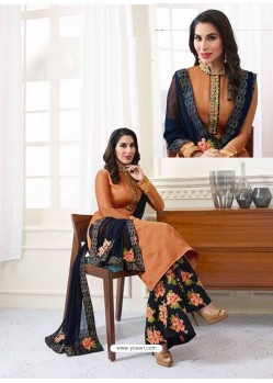 Adorable Orange Embroidered Palazzo Suit