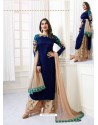 Heavy Embroidered Neck Work Blue Palazzo Suit