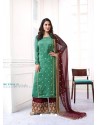 Green And Maroon Satin Embroidered Palazzo Suit