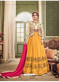 Heavenly Embroidered Pure Silk Yellow Floor Length Anarkali Suit