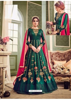 Ordinary Green Designer Pure Barfi Silk Embroidered Anarkali Suit