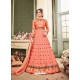 Designer Peach Pure Net And Nazmine Dupatta Anarkali Suit