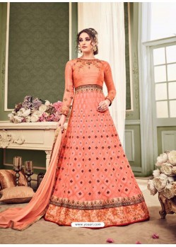 Designer Peach Pure Net And Nazmine Dupatta Anarkali Suit