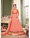 Designer Peach Pure Net And Nazmine Dupatta Anarkali Suit