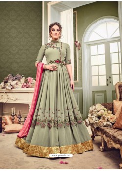Fabulous Olive Green Embroidered Floor Length Anarkali Suit