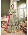 Fabulous Olive Green Embroidered Floor Length Anarkali Suit