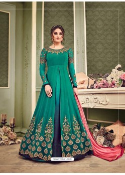 Green Faux Geogette Embroidered Anarkali Suit
