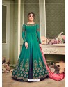 Green Faux Geogette Embroidered Anarkali Suit