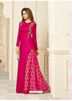 Amazing Silk Rani Colour Floor Length Kurti