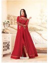 Splendid Red Geogette Embroidered Anarkali Salwar Suit
