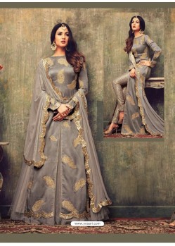 Ordinary Grey Designer Rangoli Net Anarkali Suit