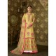 Amazing Real Geogette Yellow Embroidered Palazzo Suit