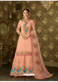 Peach Geogette Embroidered Palazzo Suit