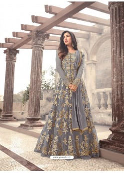 Superb Embroidered Grey Floor Length Anarkali Suit