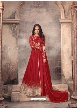 Splendid Red Embroidered Anarkali Salwar Suit