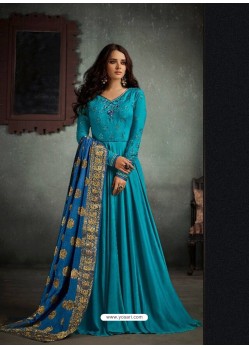 Ordinary Blue Designer Rayon Cotton Anarkali Suit
