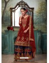 Beautiful Red Geogette Embroidered Palazzo Suit