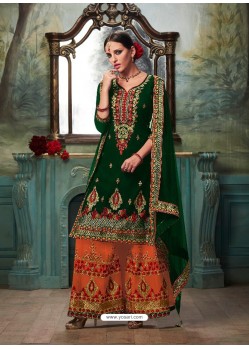 Amazing Geogette Green Embroidered Palazzo Suit