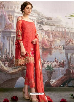Amazing Geogette Red Embroidered Palazzo Suit