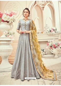 Ordinary Grey Designer Silk Jacquard Anarkali Suit