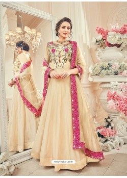 Designer Beige Silk Jacquard Anarkali Salwar Suit