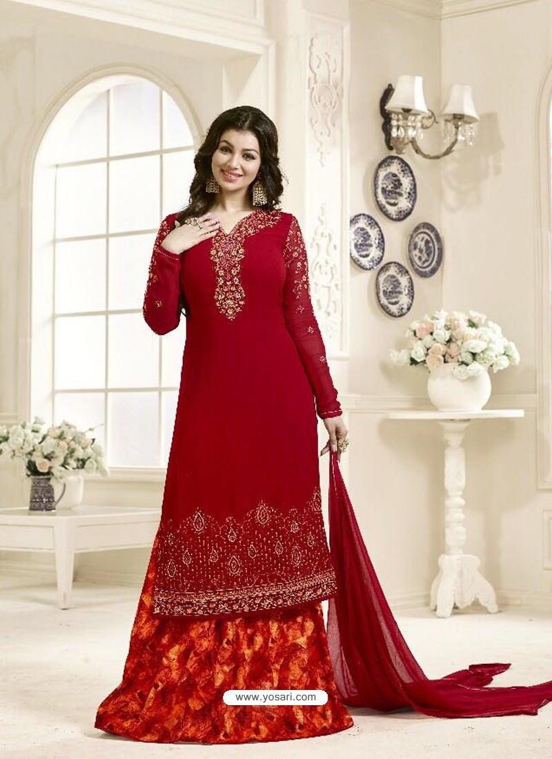 red palazzo suit