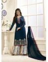 Amazing Geogette Tealblue Embroidered Palazzo Suit