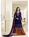Adorable Blue Geogette Embroidered Palazzo Suit