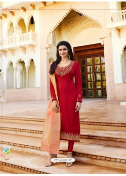 Unique Red Satin Churidar Salwar Suit