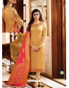 Heavenly Embroidered Beige Satin Churidar Salwar Suit