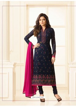 Beautiful Drashti Dhami Navy Blue Georgette Embroidery Suit