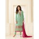 Heavy Embroidered Sea Green Geogette Suit