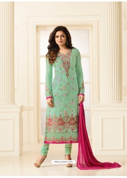 Heavy Embroidered Sea Green Geogette Suit