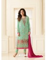 Heavy Embroidered Sea Green Geogette Suit