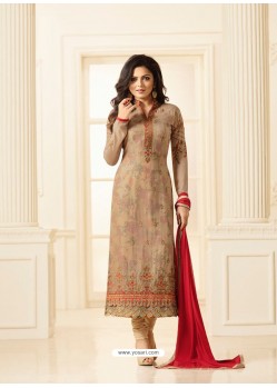 Stylish Beige Embroidered Geogette Suit