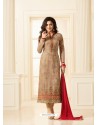 Stylish Beige Embroidered Geogette Suit