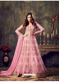 Impressive Pink Net Floor Length Anarkali Suit