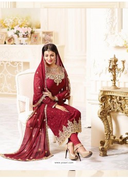 Ayesha Takia Maroon Embroidered Georgette Churidar Salwar Suit