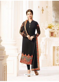 Adorable Black Geogette Embroidery Churidar Salwar Suit