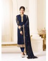 Heavy Embroidered Navy Blue Geogette Churidar Salwar Suit