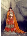 Amazing Orange Velvet Embroidered Lehenga Choli