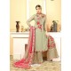 Amazing Faux Geogette Olive Green Embroidered Palazzo Suit