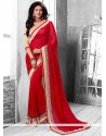 Charming Red Crystal Faux Georgette Saree