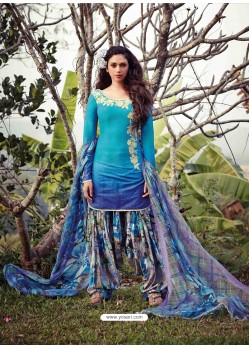 Sky Blue Resham Work Punjabi Patiala Suit