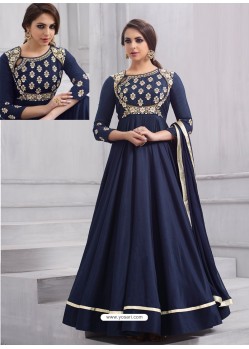 Splendid Navy Blue Tapeta Silk Floor Length Anarkali Suit