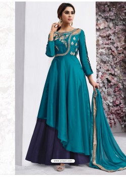 Fabulous Turquoise Tapeta Silk Floor Length Anarkali Suit