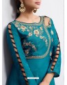 Fabulous Turquoise Tapeta Silk Floor Length Anarkali Suit